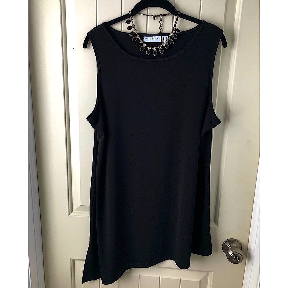 Susan Graver Black Asymmetrical Slinky Sleeveless Tank Top Size Large